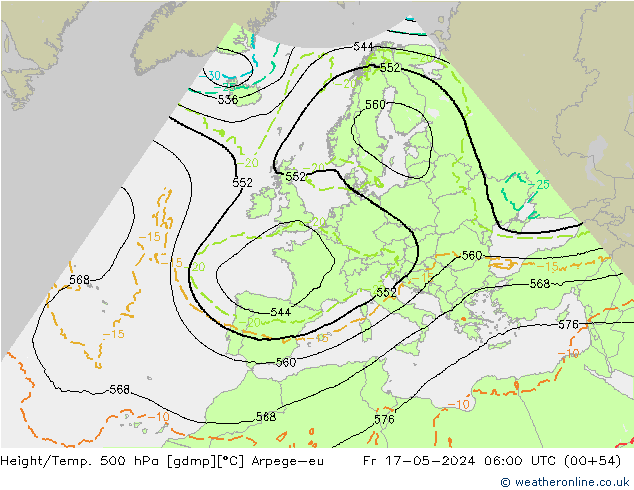 Height/Temp. 500 hPa Arpege-eu Sex 17.05.2024 06 UTC