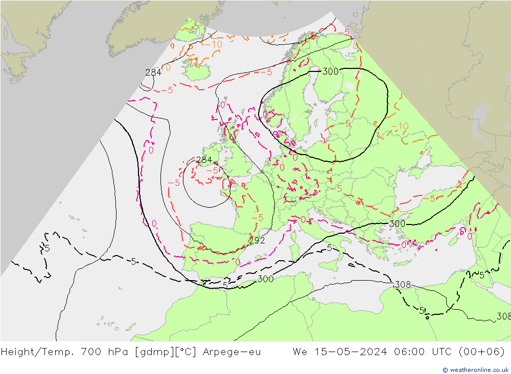 Géop./Temp. 700 hPa Arpege-eu mer 15.05.2024 06 UTC
