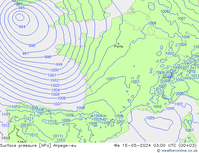 Bodendruck Arpege-eu Mi 15.05.2024 03 UTC