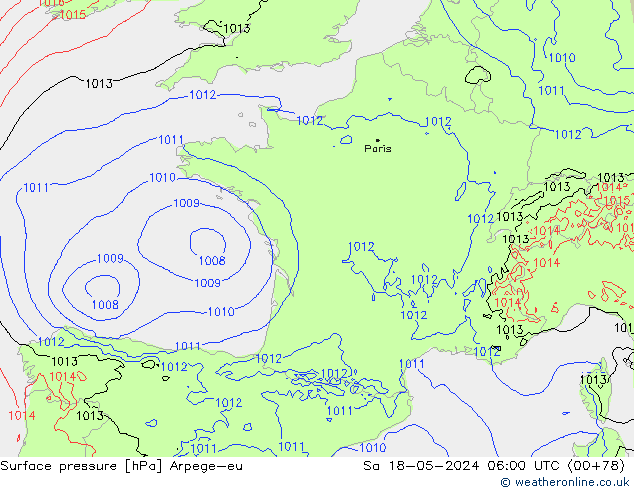 Surface pressure Arpege-eu Sa 18.05.2024 06 UTC