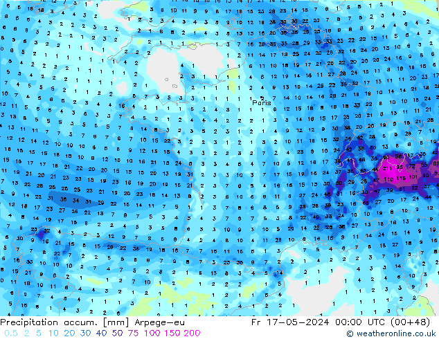 Precipitation accum. Arpege-eu pt. 17.05.2024 00 UTC