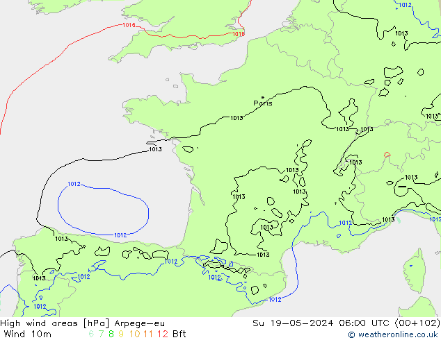 Windvelden Arpege-eu zo 19.05.2024 06 UTC