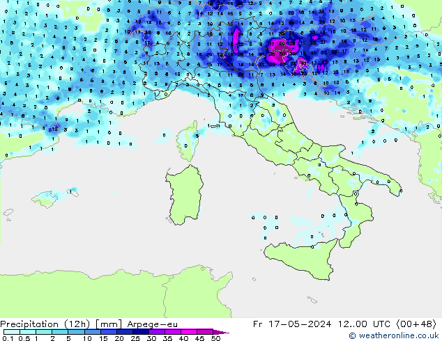 Precipitazione (12h) Arpege-eu ven 17.05.2024 00 UTC
