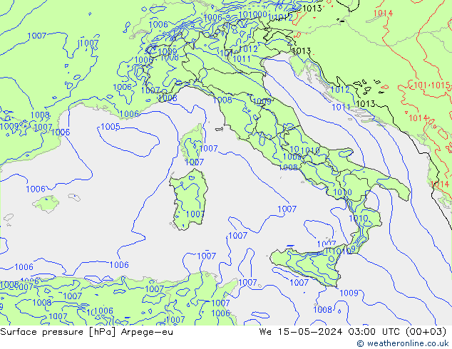 Pressione al suolo Arpege-eu mer 15.05.2024 03 UTC