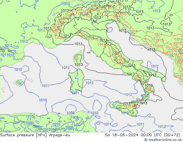 Presión superficial Arpege-eu sáb 18.05.2024 00 UTC