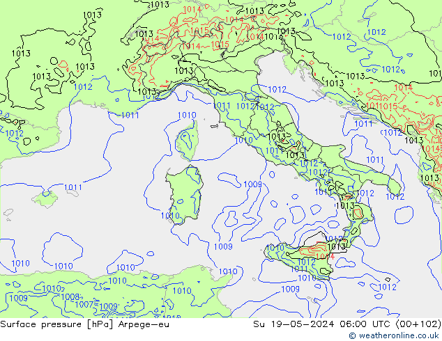 pressão do solo Arpege-eu Dom 19.05.2024 06 UTC