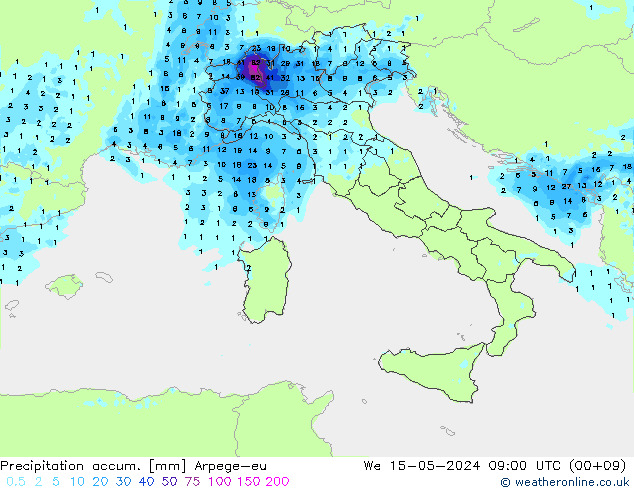 Precipitation accum. Arpege-eu Qua 15.05.2024 09 UTC