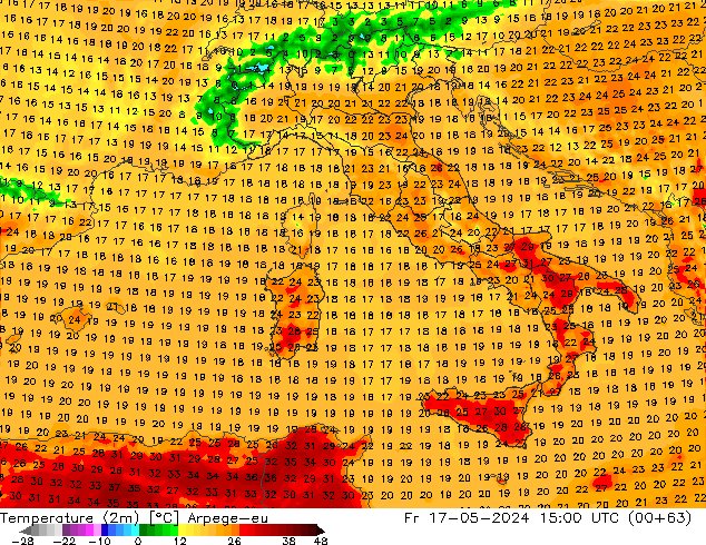 Temperatura (2m) Arpege-eu ven 17.05.2024 15 UTC