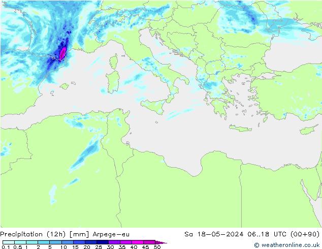 Precipitation (12h) Arpege-eu So 18.05.2024 18 UTC