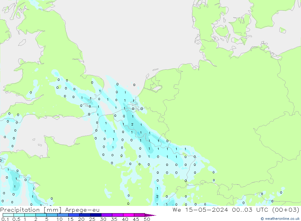 Precipitation Arpege-eu We 15.05.2024 03 UTC