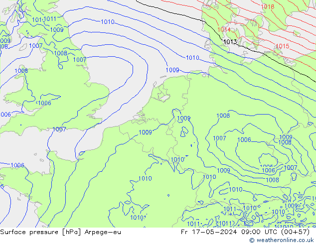 Atmosférický tlak Arpege-eu Pá 17.05.2024 09 UTC