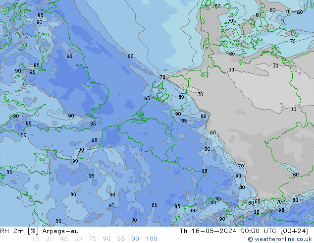 RH 2m Arpege-eu czw. 16.05.2024 00 UTC