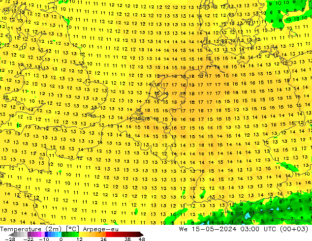 温度图 Arpege-eu 星期三 15.05.2024 03 UTC
