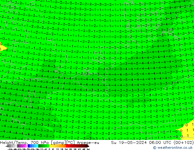 Hoogte/Temp. 700 hPa Arpege-eu zo 19.05.2024 06 UTC
