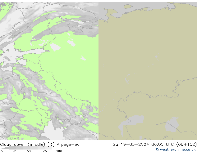 Cloud cover (middle) Arpege-eu Su 19.05.2024 06 UTC