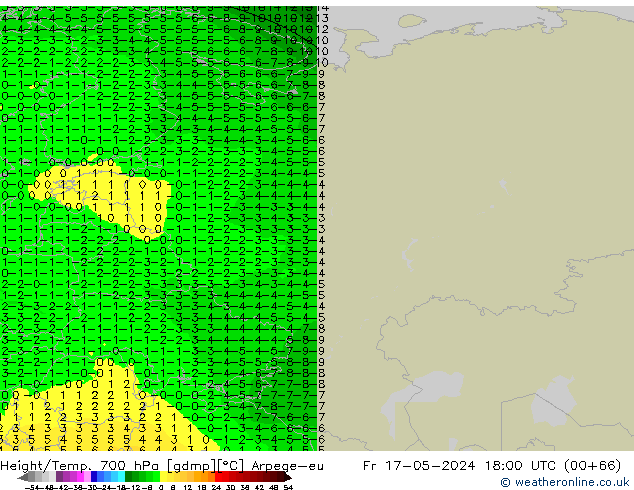 Height/Temp. 700 hPa Arpege-eu Fr 17.05.2024 18 UTC