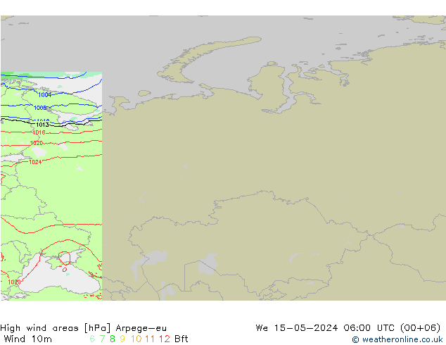 High wind areas Arpege-eu ср 15.05.2024 06 UTC