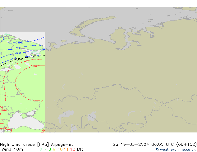Windvelden Arpege-eu zo 19.05.2024 06 UTC