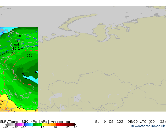 SLP/Temp. 850 hPa Arpege-eu dim 19.05.2024 06 UTC