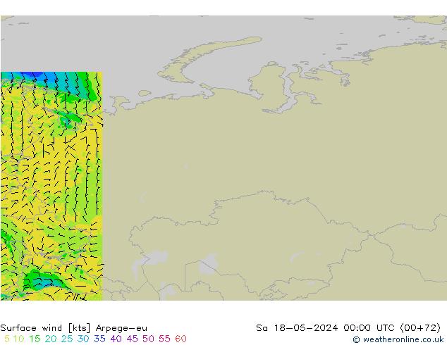 Viento 10 m Arpege-eu sáb 18.05.2024 00 UTC