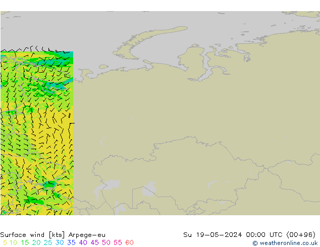 Rüzgar 10 m Arpege-eu Paz 19.05.2024 00 UTC