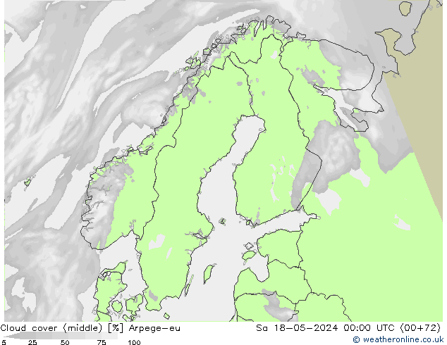 Cloud cover (middle) Arpege-eu Sa 18.05.2024 00 UTC