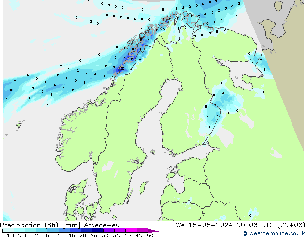 降水量 (6h) Arpege-eu 星期三 15.05.2024 06 UTC