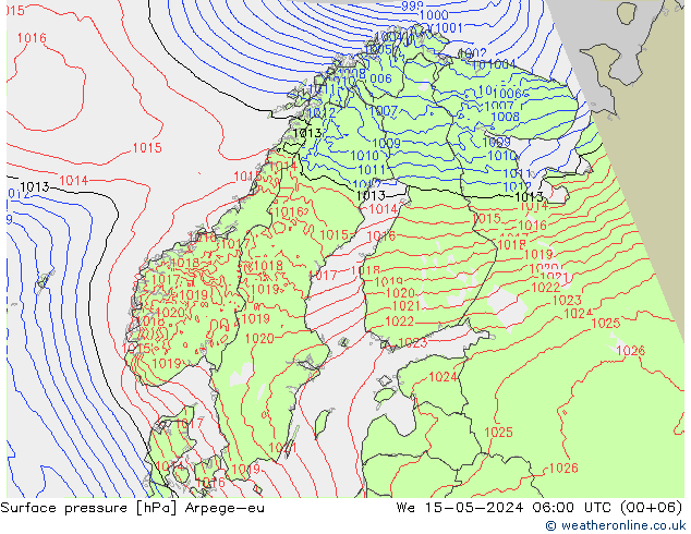 地面气压 Arpege-eu 星期三 15.05.2024 06 UTC