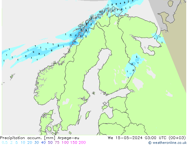 Precipitation accum. Arpege-eu 星期三 15.05.2024 03 UTC