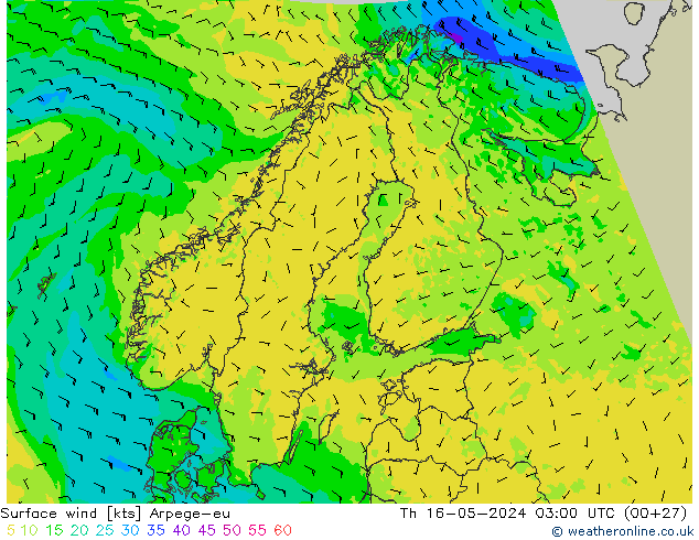 Surface wind Arpege-eu Th 16.05.2024 03 UTC
