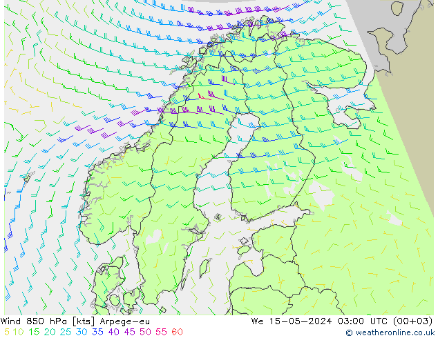 风 850 hPa Arpege-eu 星期三 15.05.2024 03 UTC
