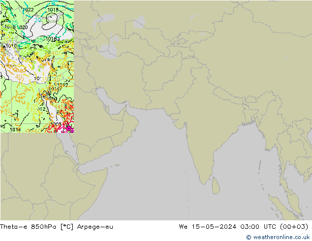 Theta-e 850hPa Arpege-eu 星期三 15.05.2024 03 UTC