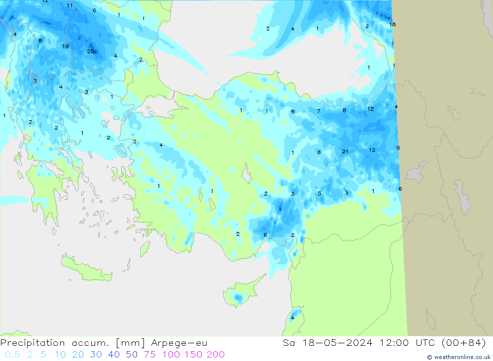 Precipitation accum. Arpege-eu Sa 18.05.2024 12 UTC
