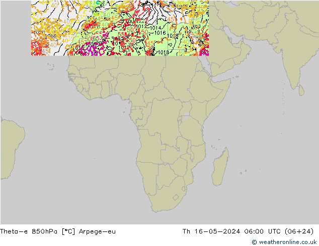 Theta-e 850hPa Arpege-eu Th 16.05.2024 06 UTC