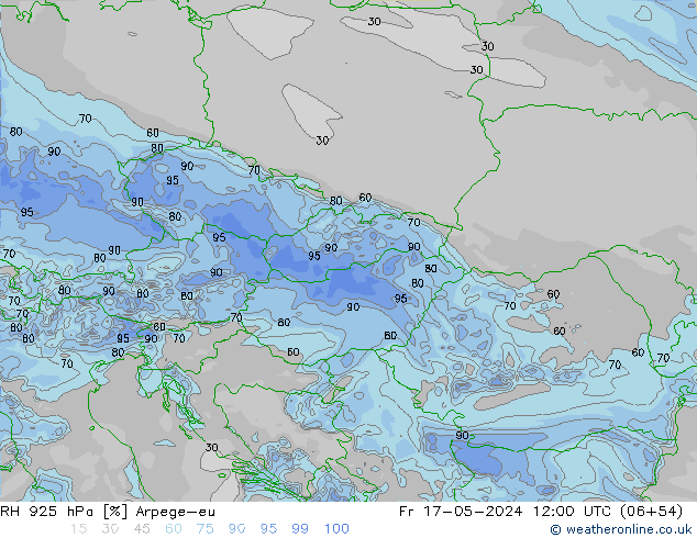 Humidité rel. 925 hPa Arpege-eu ven 17.05.2024 12 UTC