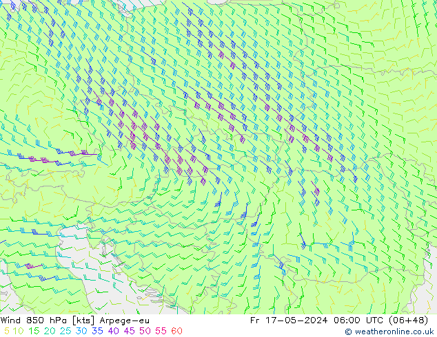 Wind 850 hPa Arpege-eu Fr 17.05.2024 06 UTC