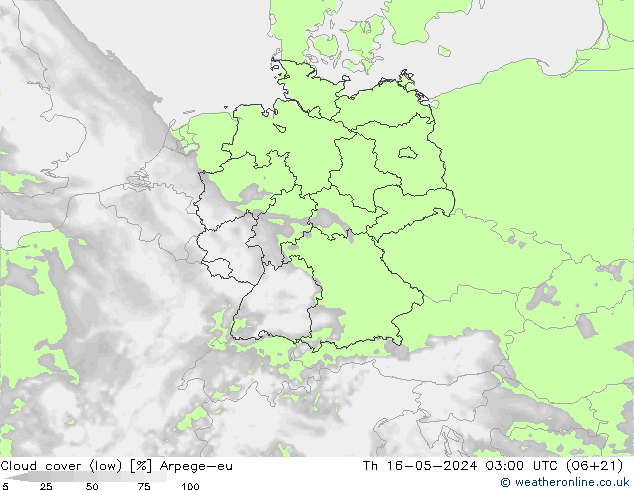 Nubes bajas Arpege-eu jue 16.05.2024 03 UTC