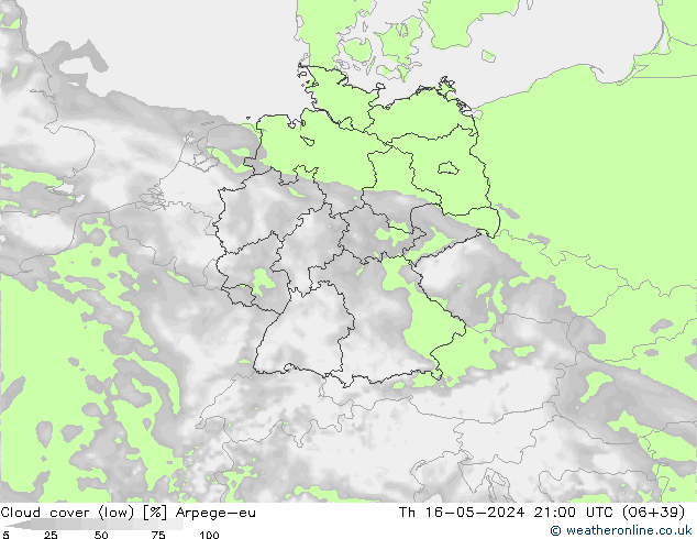 nízká oblaka Arpege-eu Čt 16.05.2024 21 UTC