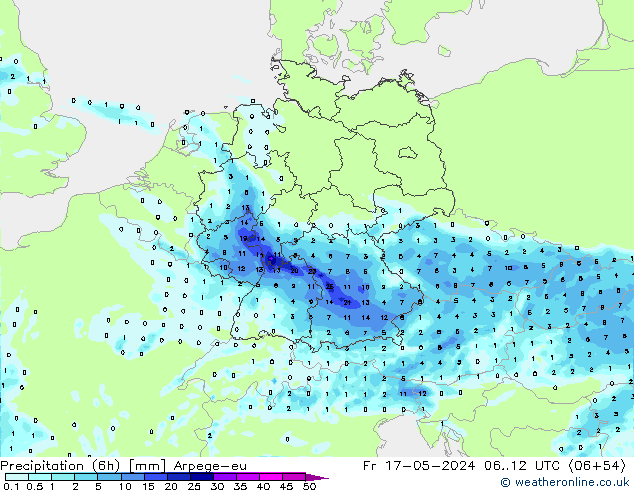 Precipitation (6h) Arpege-eu Pá 17.05.2024 12 UTC