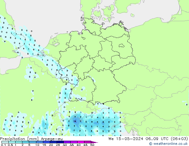 Precipitation Arpege-eu We 15.05.2024 09 UTC