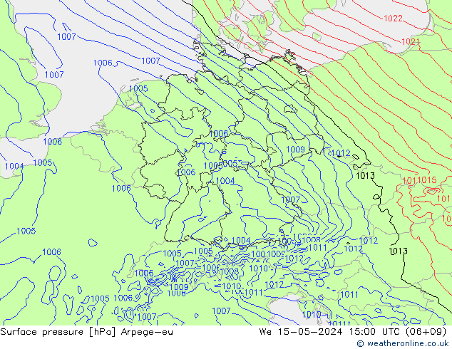 Pressione al suolo Arpege-eu mer 15.05.2024 15 UTC