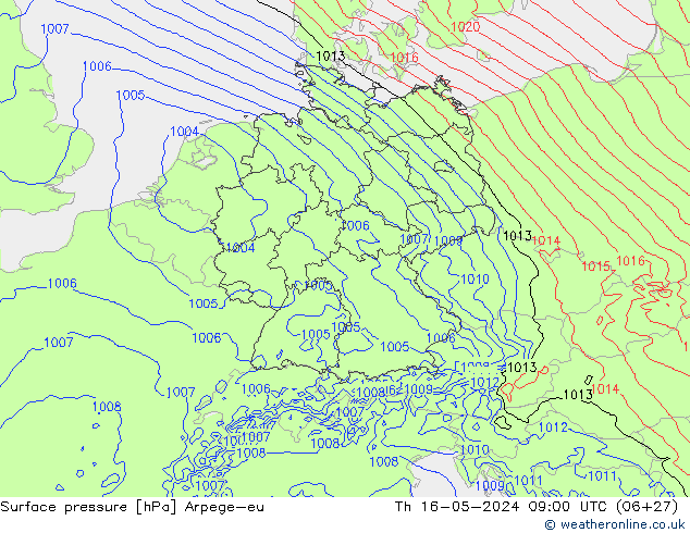 Surface pressure Arpege-eu Th 16.05.2024 09 UTC