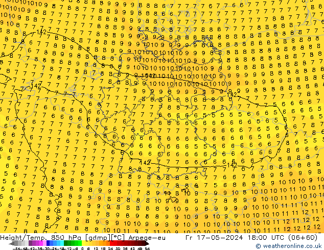 Height/Temp. 850 hPa Arpege-eu  17.05.2024 18 UTC