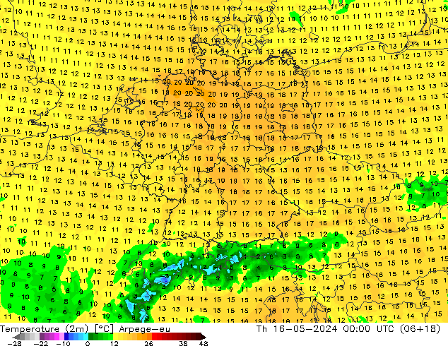 Temperature (2m) Arpege-eu Th 16.05.2024 00 UTC