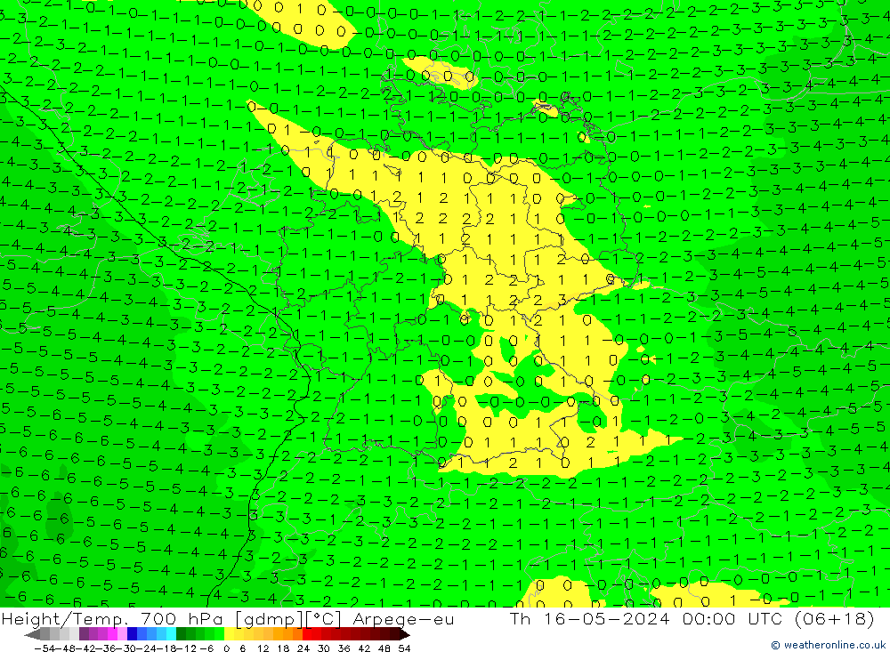 Height/Temp. 700 hPa Arpege-eu Qui 16.05.2024 00 UTC