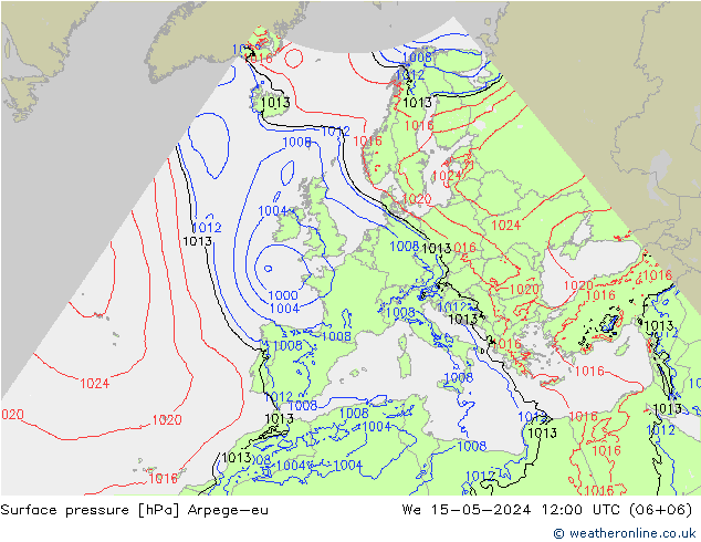 Pressione al suolo Arpege-eu mer 15.05.2024 12 UTC