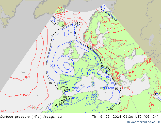 Presión superficial Arpege-eu jue 16.05.2024 06 UTC