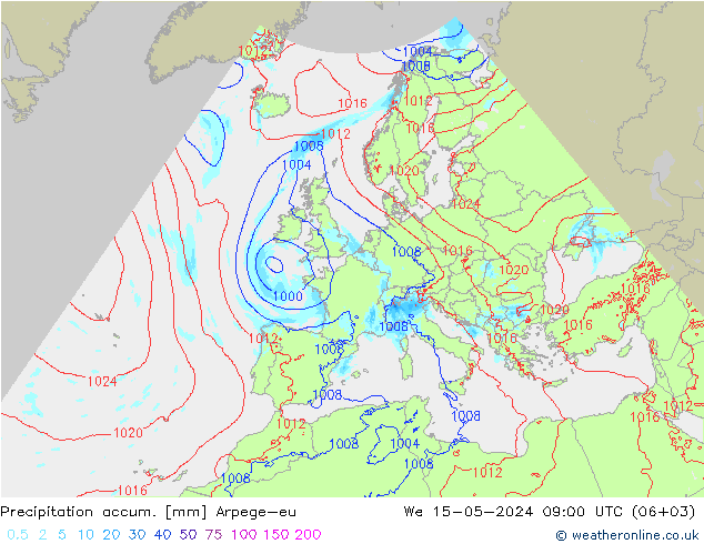 Precipitation accum. Arpege-eu mer 15.05.2024 09 UTC