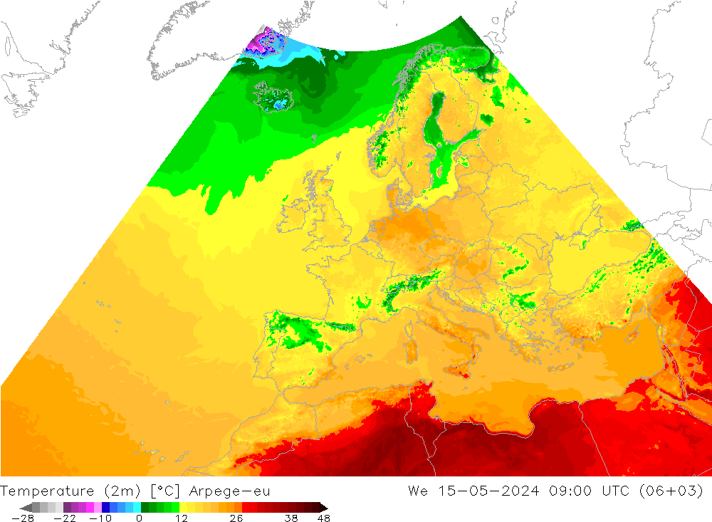 Temperatura (2m) Arpege-eu mié 15.05.2024 09 UTC