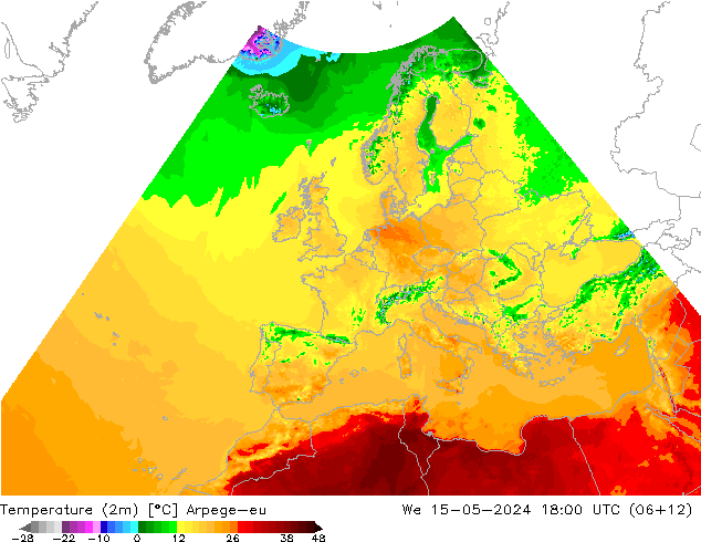 Temperatura (2m) Arpege-eu mer 15.05.2024 18 UTC
